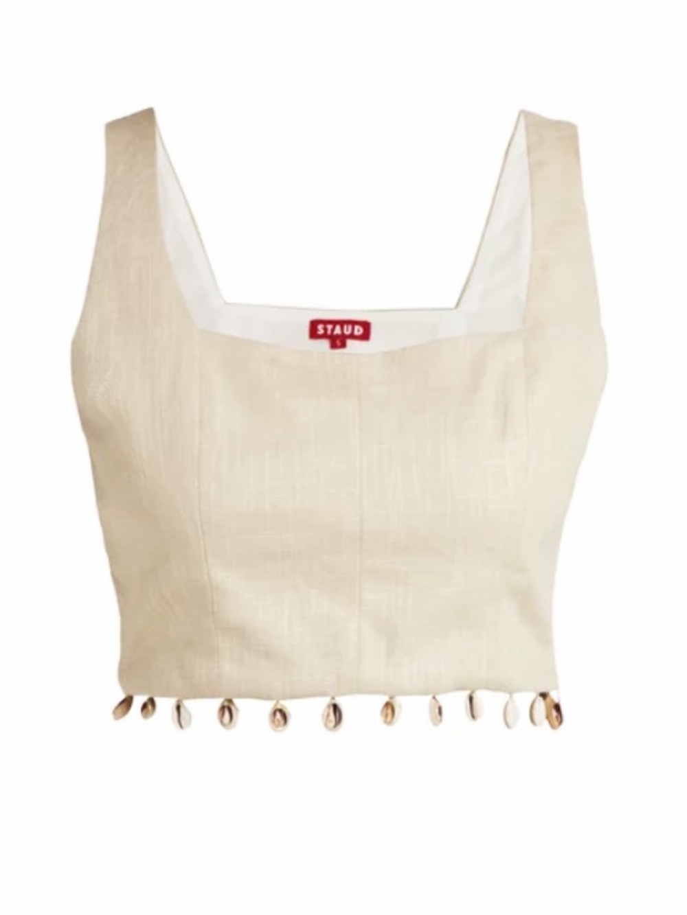 STAUD Linen Textured Crop Top with Sea Shells
